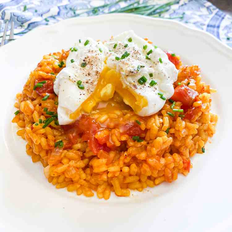 Spanish Tomato Rice with Poached Eggs