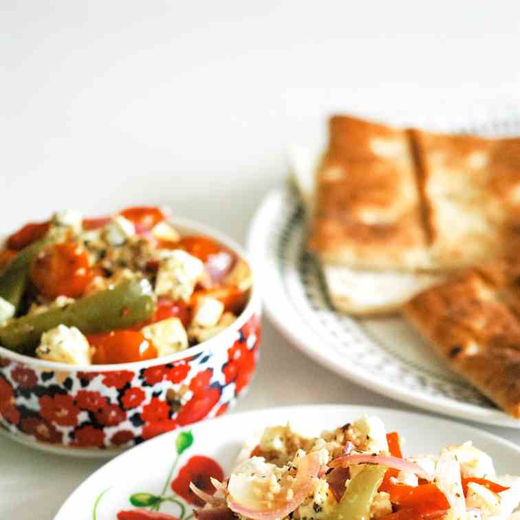 Roasted Feta Salad with Peppers - Tomatoes