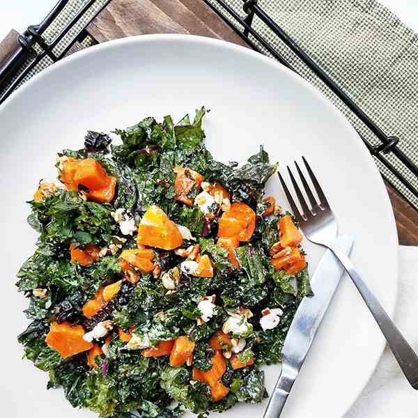 shredded kale and persimmon salad