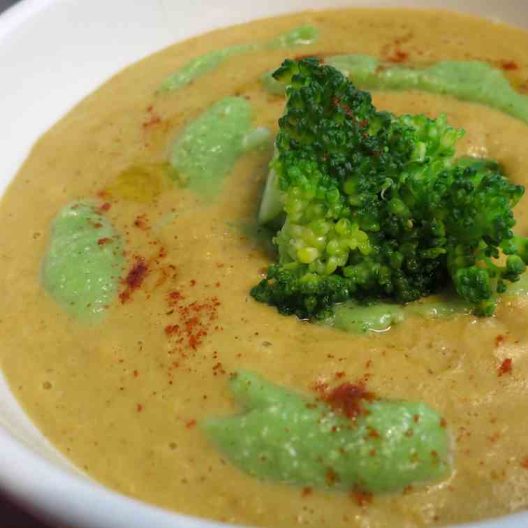 Cashew Corn Soup with Broccoli Puree