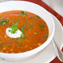 Red lentil soup with chickpeas