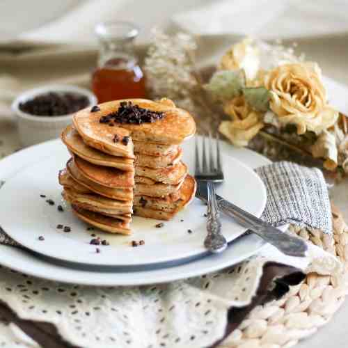 Coconut and Cacao Nibs Pancake Tower
