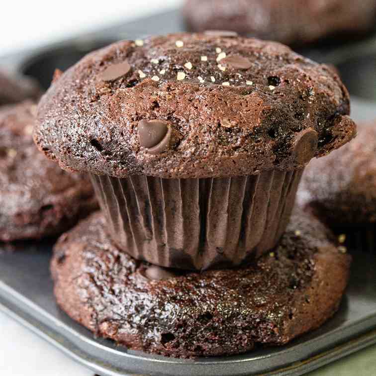 Fudgy Double Chocolate Muffins