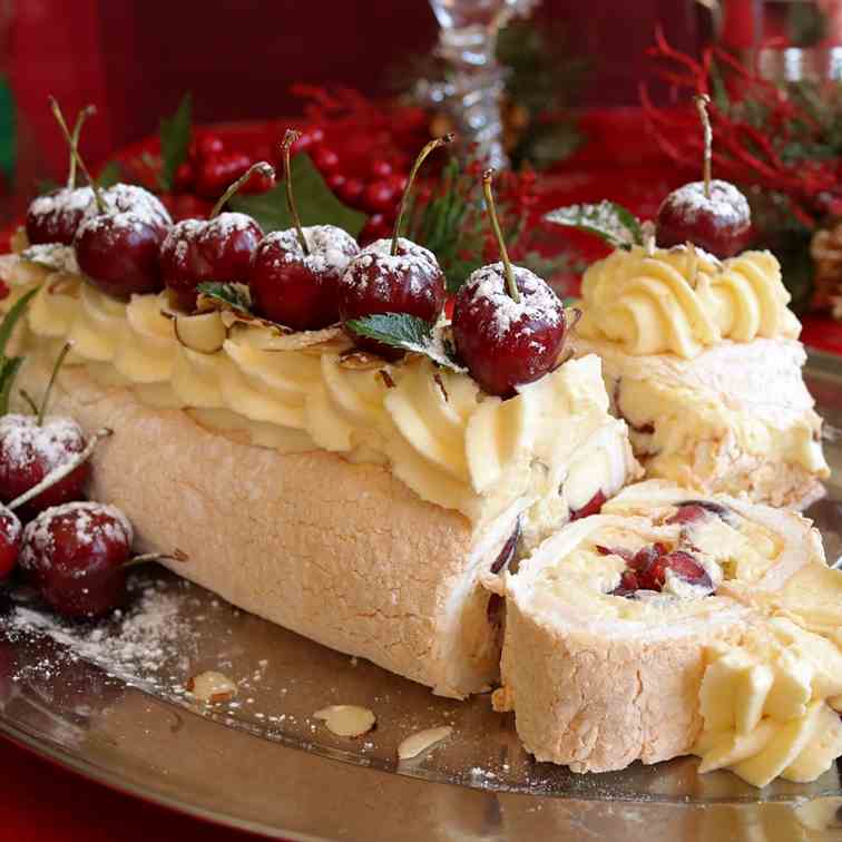 Cherry - Marscapone Cream Pavlova Roulade