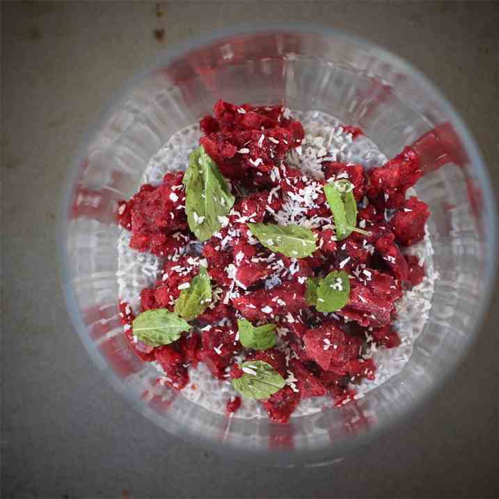 Chia Pudding with Raspberry Granita