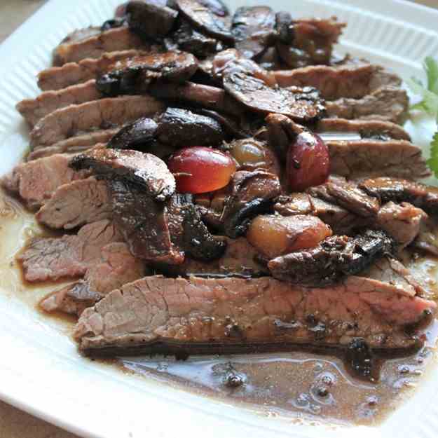Flank Steak with Grapes and Mushrooms
