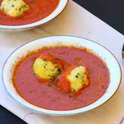 Tomato & Thyme Soup with Polenta Dumplings