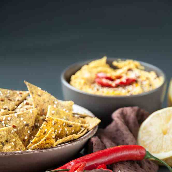 Spicy Crackers with Turmeric Hummus